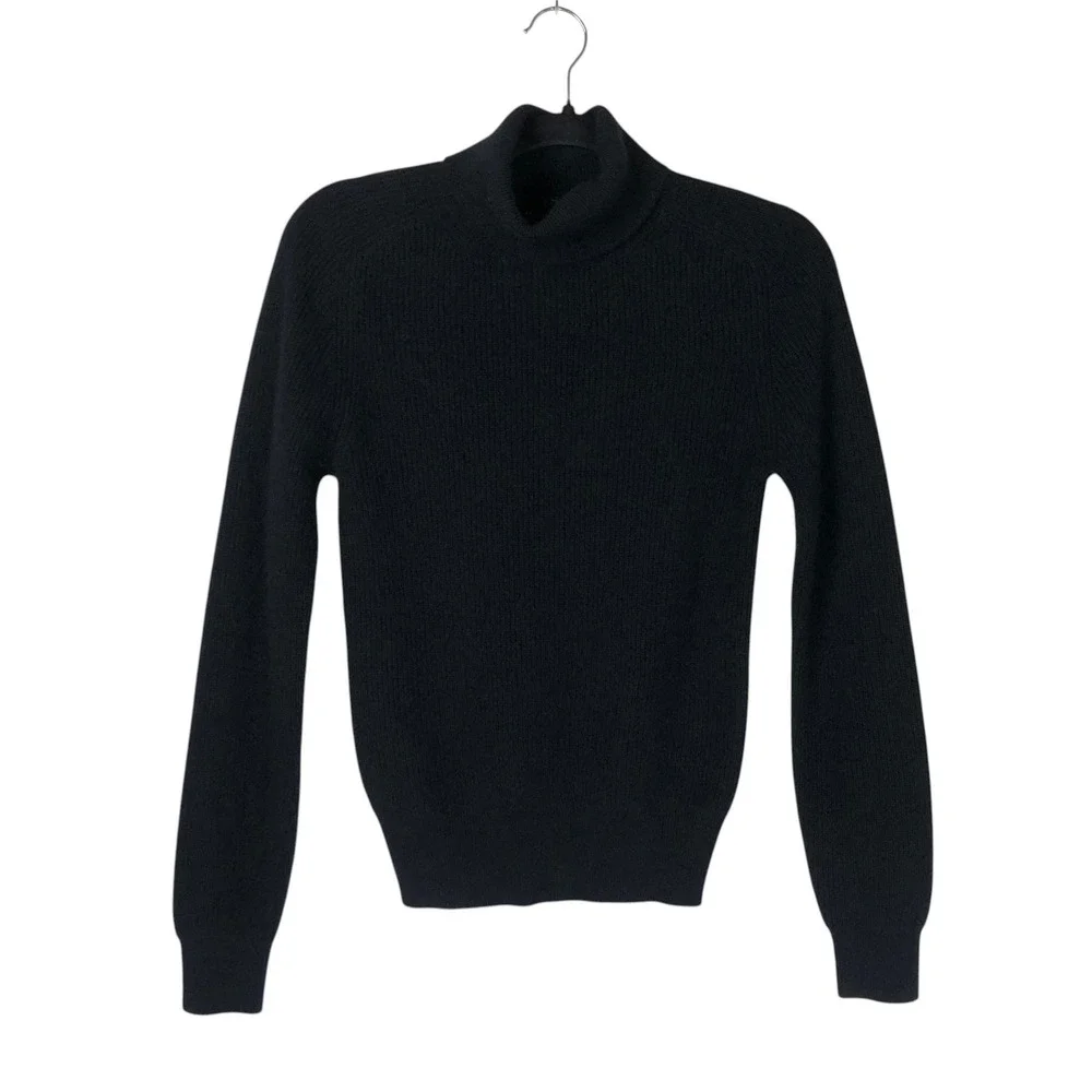 Ann Taylor Womens Cashmere Ribbed Turtleneck Sweater‎ Size XS Black Luxury